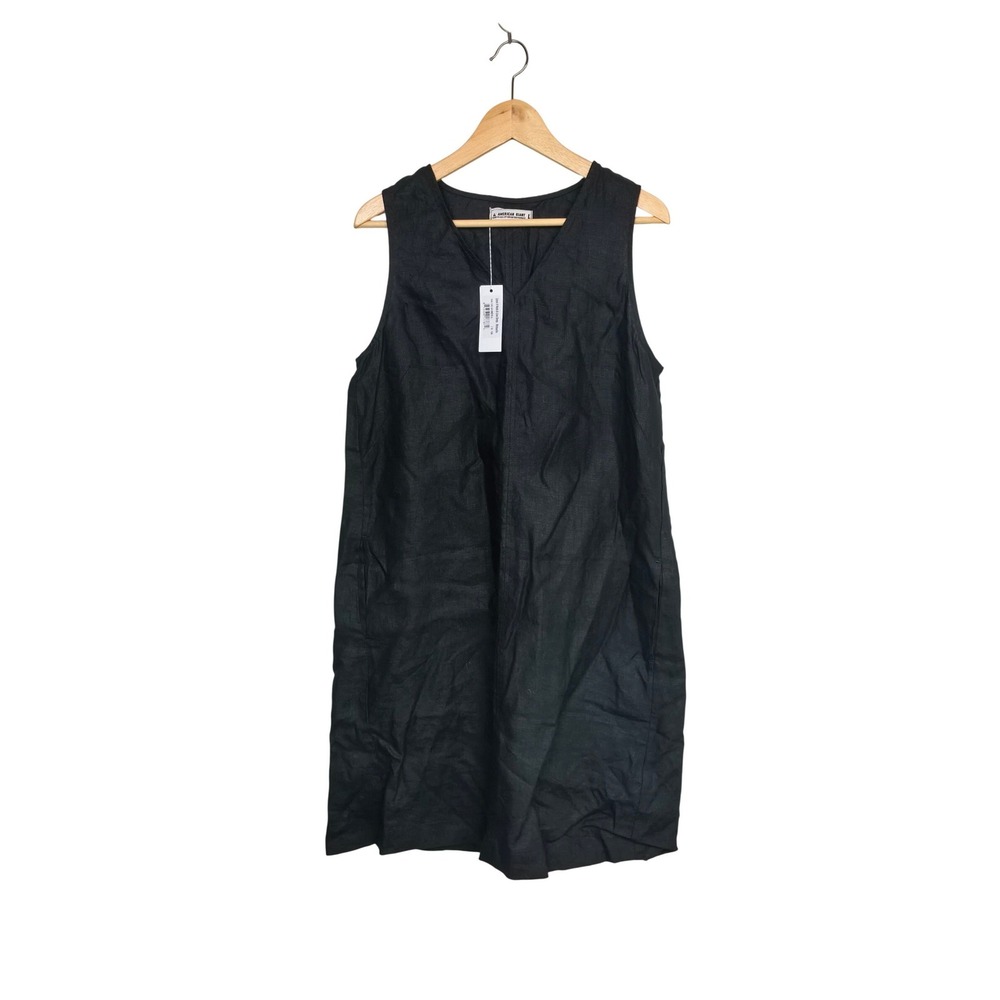 NWT American Giant Linen V-Neck A-Line Dress Meteorite Black Large